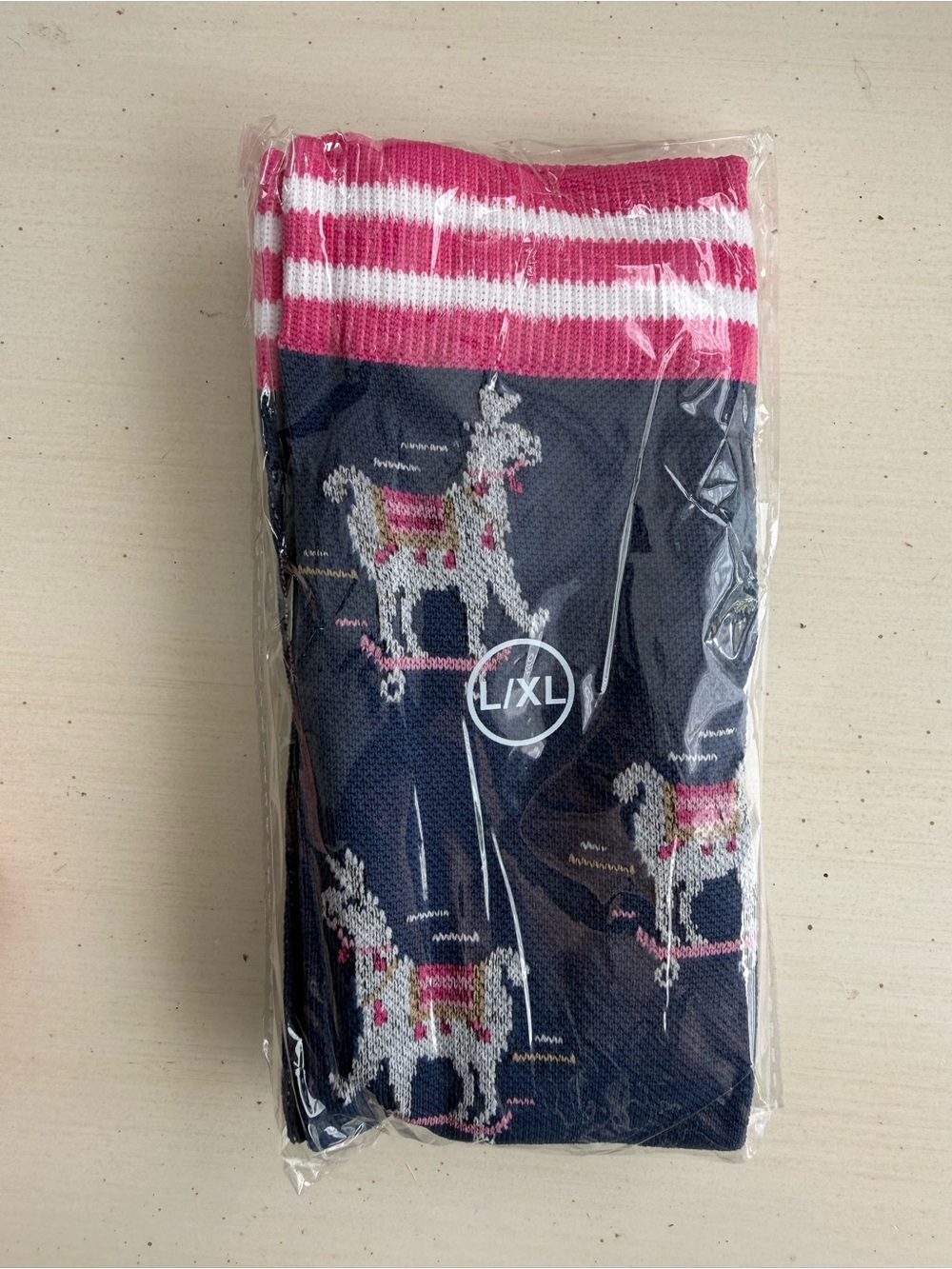 Navy Blue & Pink Llama Pattern Compression Socks - L/XL